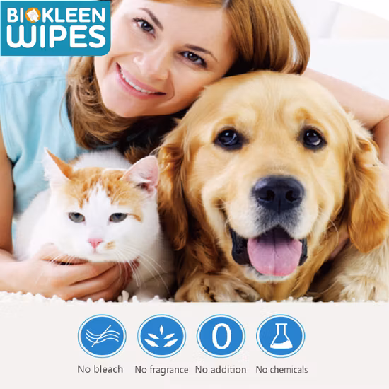Biokleen 35 CT Tamaño de viaje Proveedores de China Productos sensibles, grandes y amigables Fabricados Distribuidores de lujo Higiene para perros y gatos Toallitas húmedas secas para mascotas